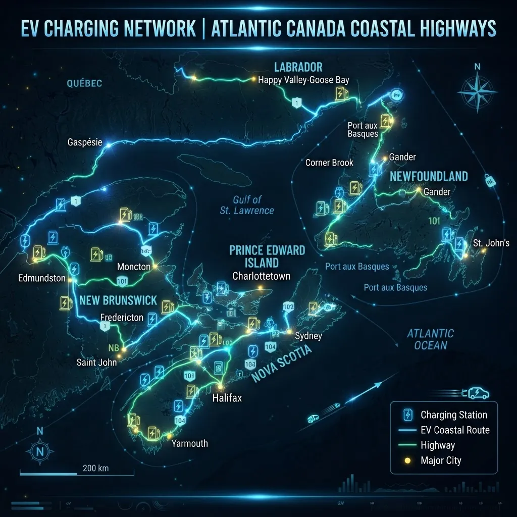 EV charging station map of Atlantic Canada