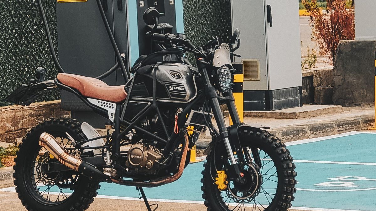 Motorcycle at EV charging station