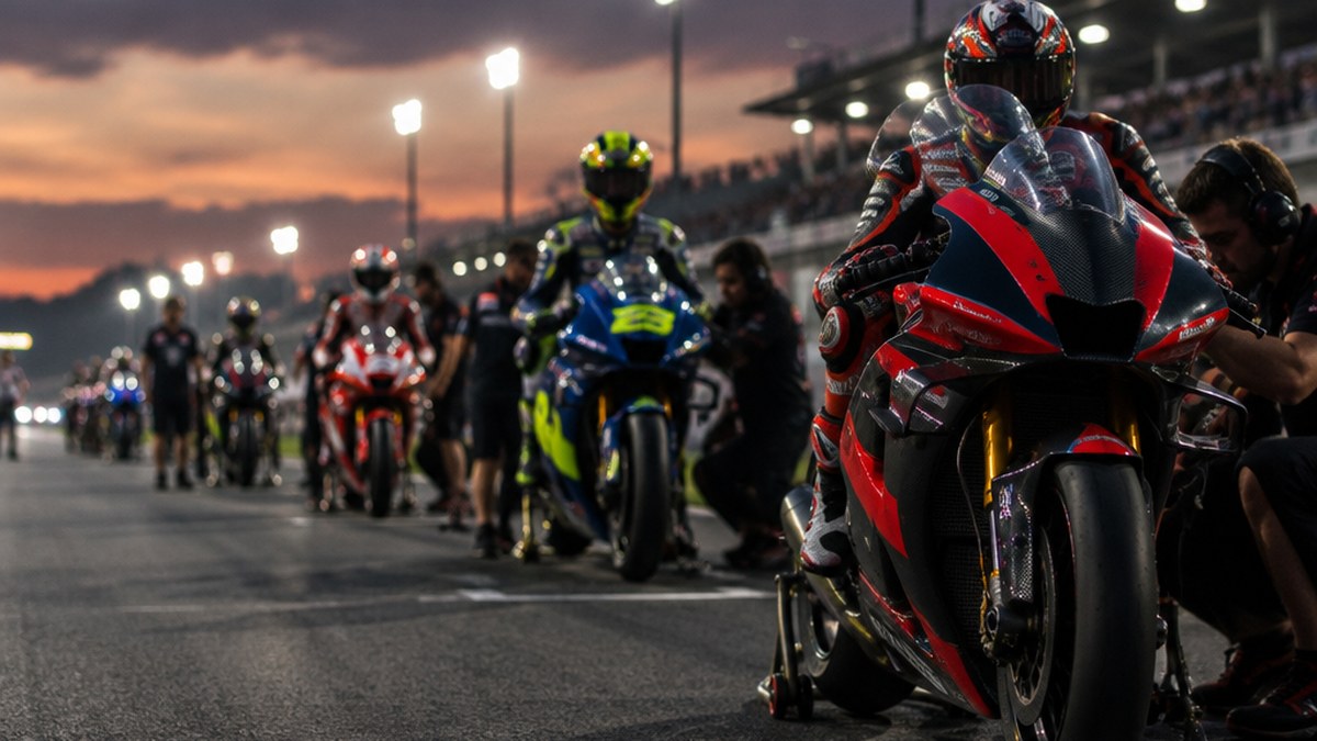 MotoGP riders on the grid before a race start