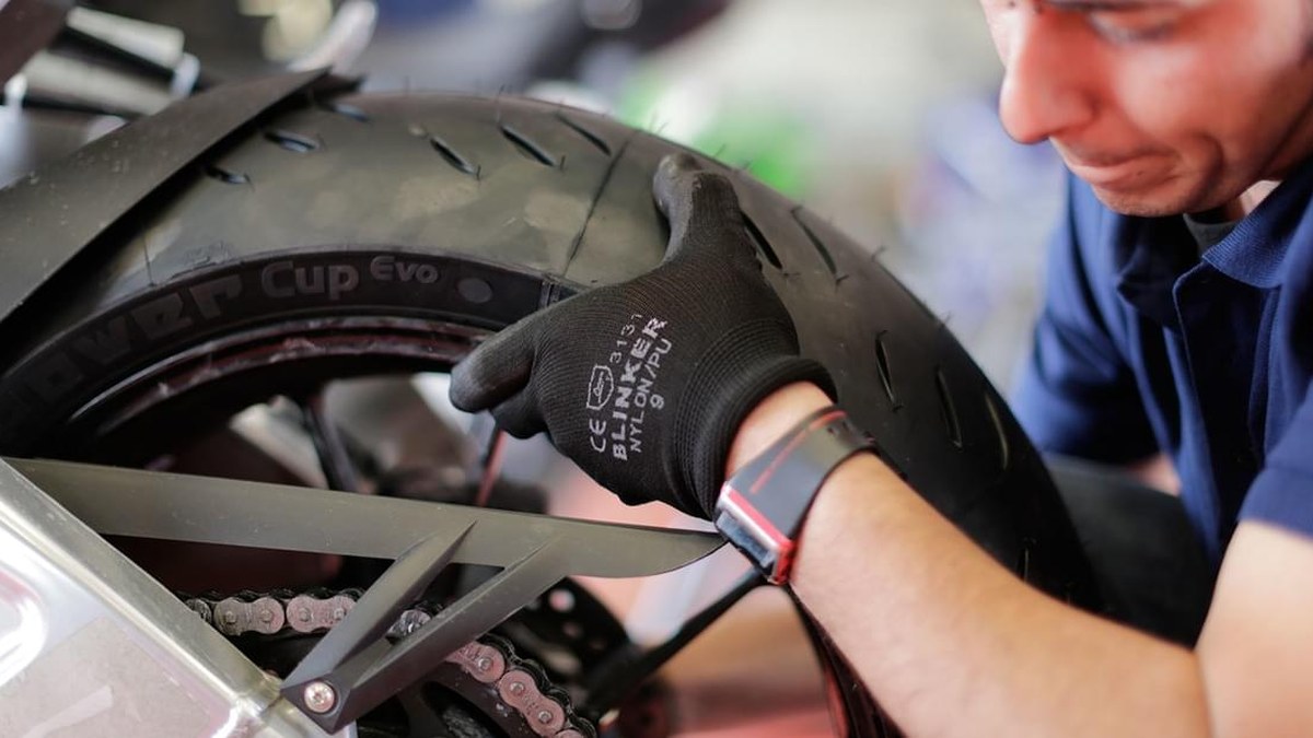 Motorcycle tires inspected for tread wear and age
