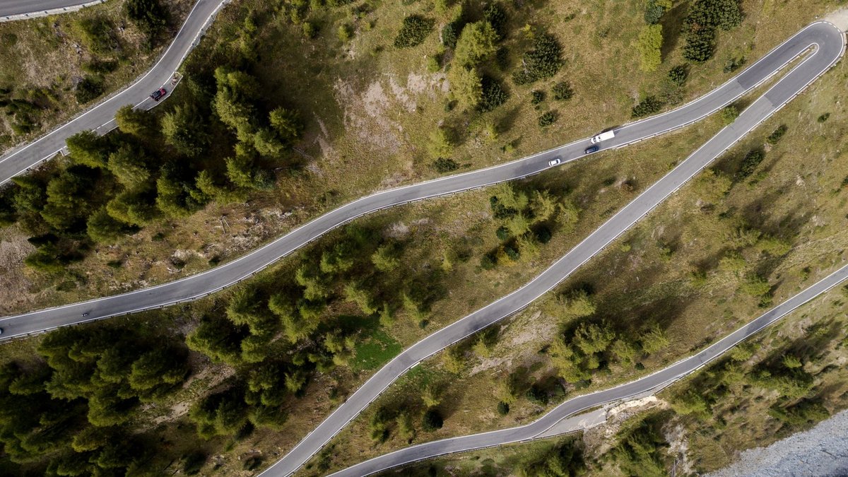 Beartooth Highway winding through mountain switchbacks with dramatic elevation changes