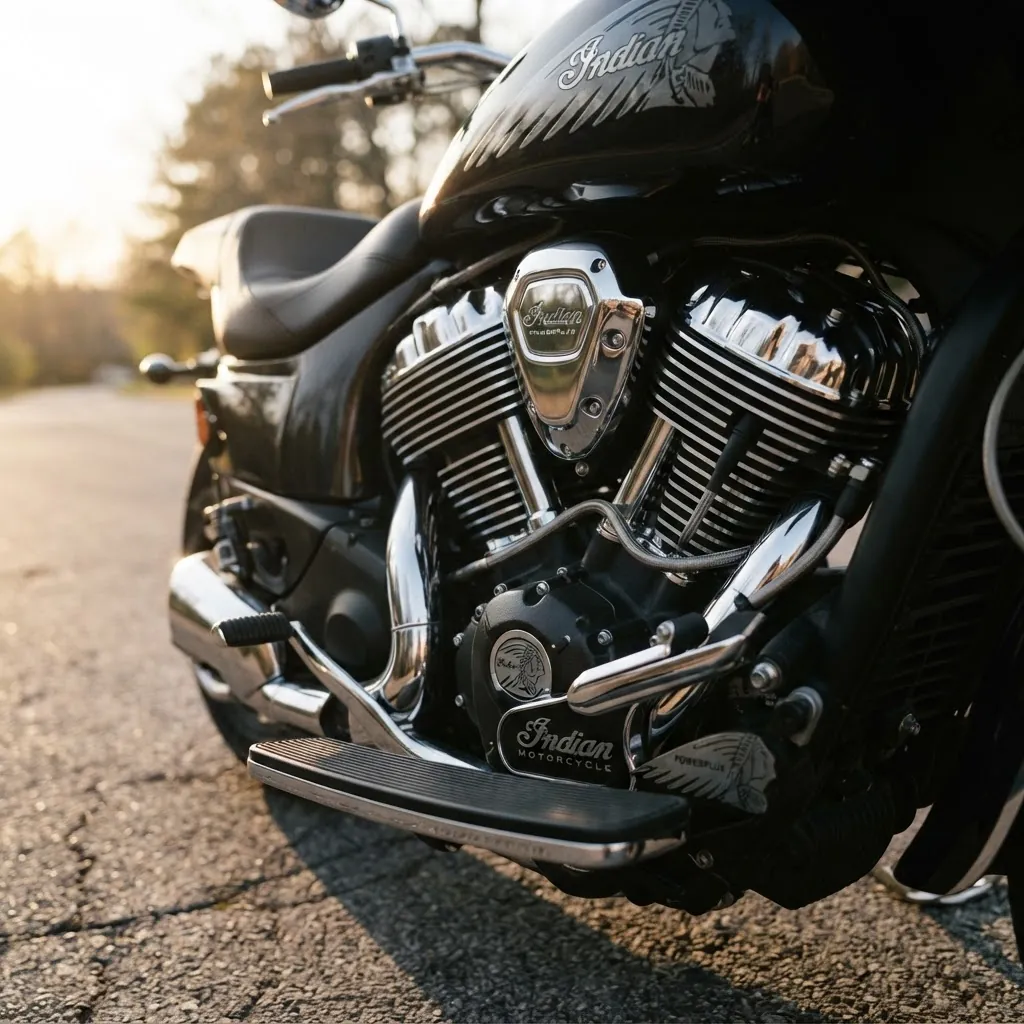 Motorcycle engine detail showing PowerPlus 108ci powerplant