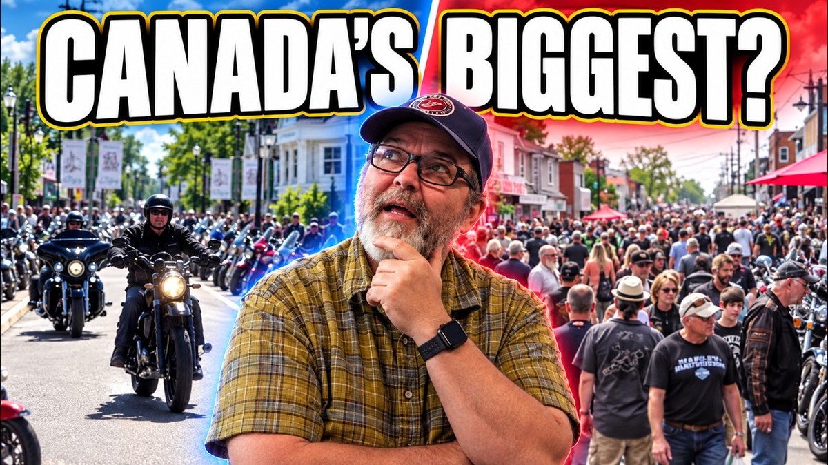 Motorcycles and crowds at a Canadian motorcycle rally