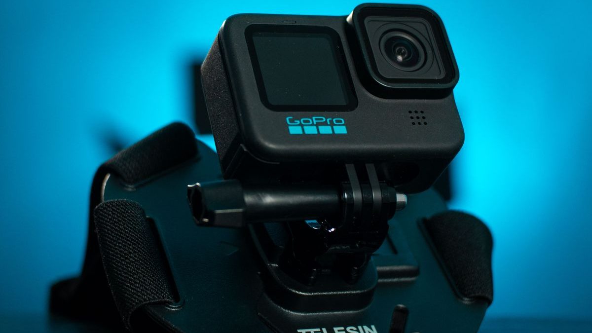 Action camera mounted on helmet