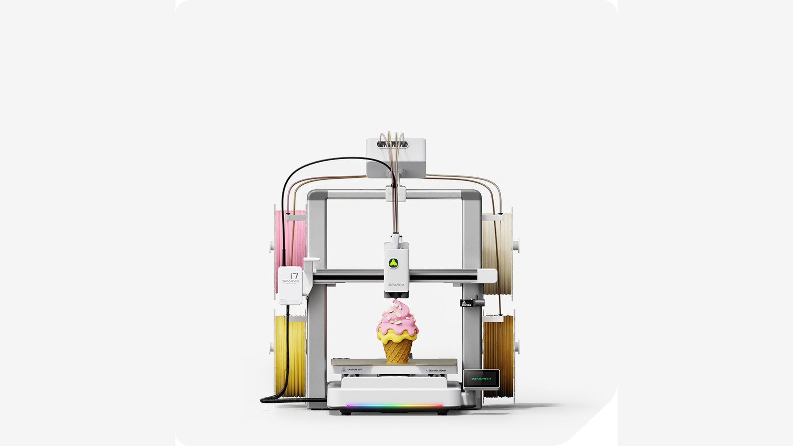 Creality SPARKX i7 Nano desktop 3D printer with CFS nano multi-colour filament system mounted on top