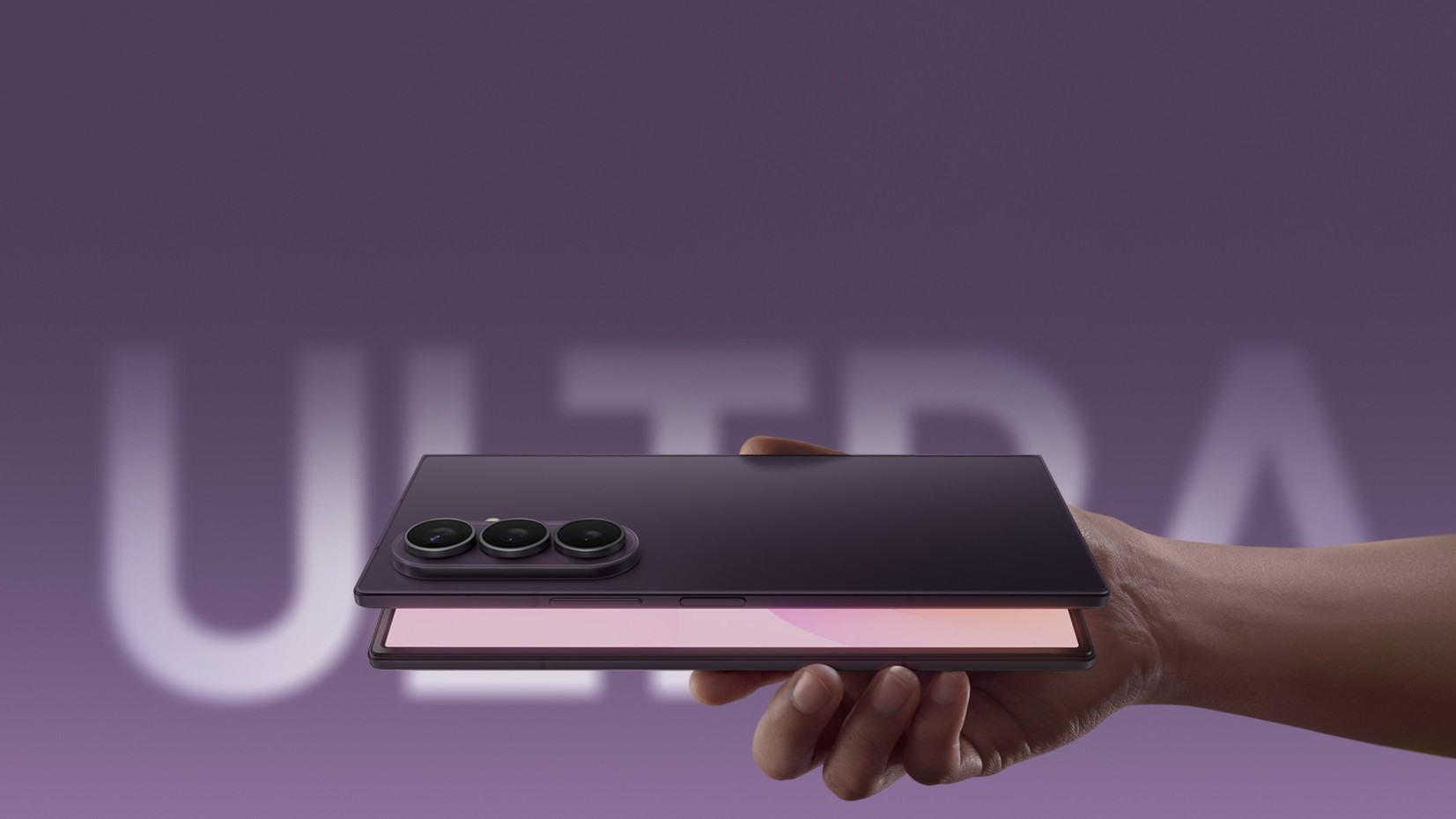 Close-up of a hand holding a foldable smartphone with a large open display, representing the Samsung Galaxy Z Fold8 Ultra