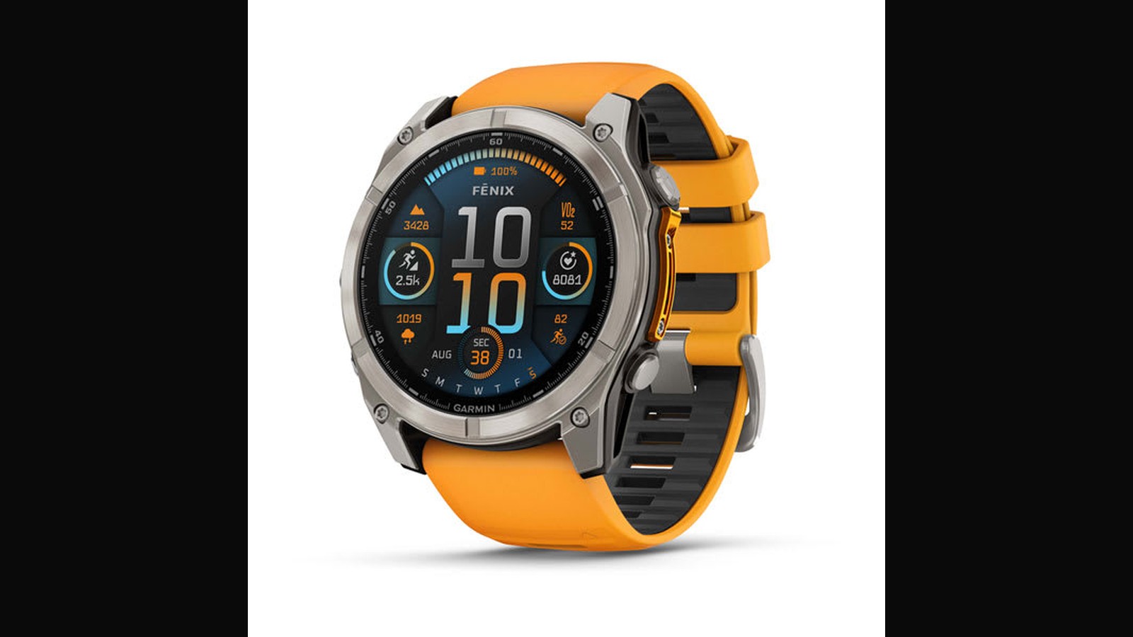 Garmin Fenix 8 AMOLED smartwatch showing the 51mm case with sapphire glass and built-in flashlight