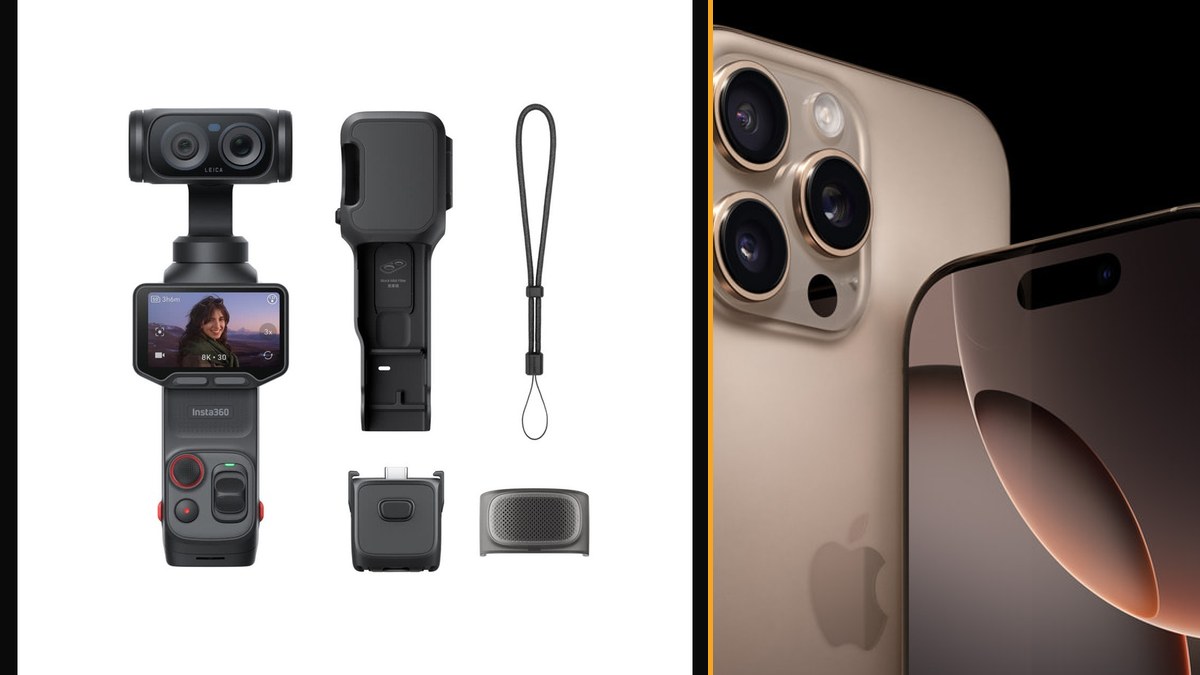 Official Insta360 Luna Ultra and Apple iPhone 16 Pro product photos shown side by side