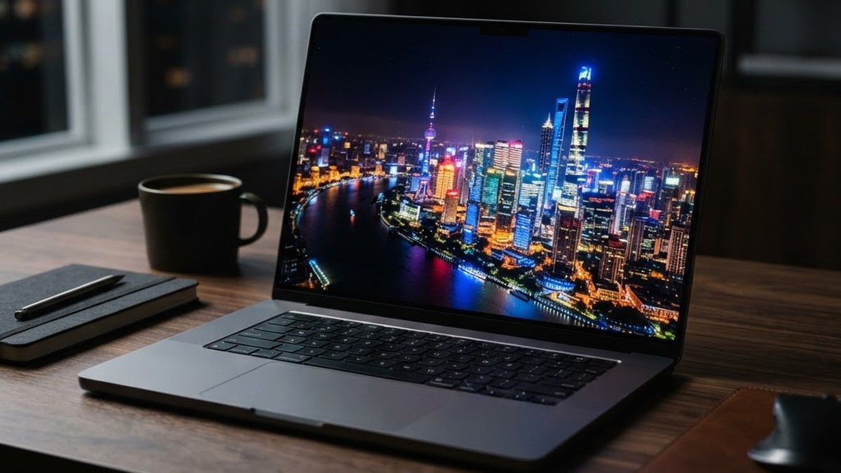 Laptop with vivid OLED-style display, AI illustration